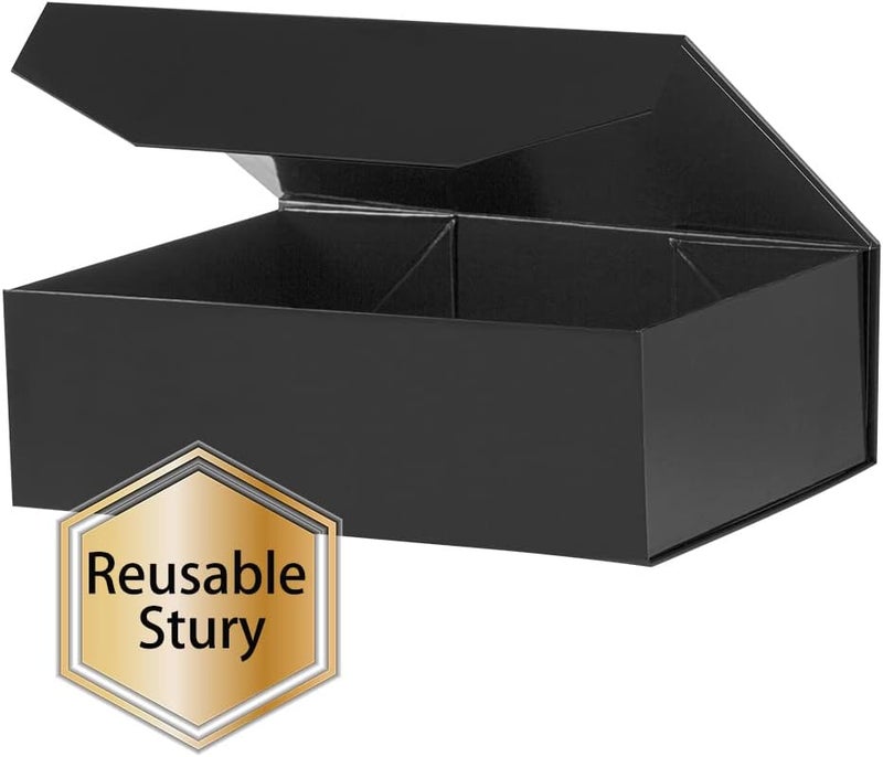 PACKGILO 5 Black Large Gift Boxes with Lid 13x9x4 Inches, Bridesmaid Proposal Boxes, Hard Collapsible Gift Box with Magnetic Closure, Groomsman Box Reusable Gift Boxes for Clothes (Glossy Black) - Image 5